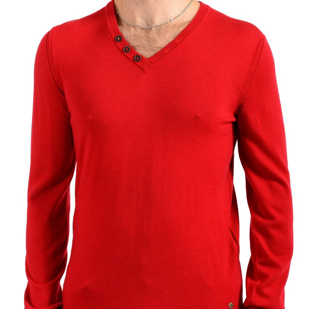 Hugo Boss Men's "Alban" Bright Red 100% Wool V-Neck Pullover Sweater US M IT 50